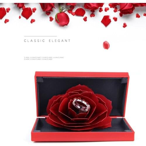 2019 Folding Flower Ring Box Rotating Rose Ring Box Birthday Valentines Day Wedding Jewelry Display Boxes