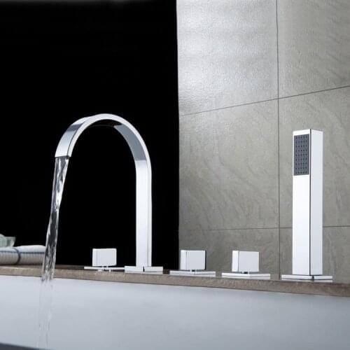 Basin Faucets Brass Polished Chrome Deck Mounted Square Bathroom Sink Faucets 3 Holes Bathtub Faucet Hot And Cold Water Tap