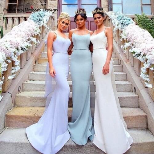 Spaghetti Strap Mermaid Bridesmaid Dresses Applique Lace Bowknot Lilac Long Wedding Party Dress 2021 Vestido De Fiesta De Boda