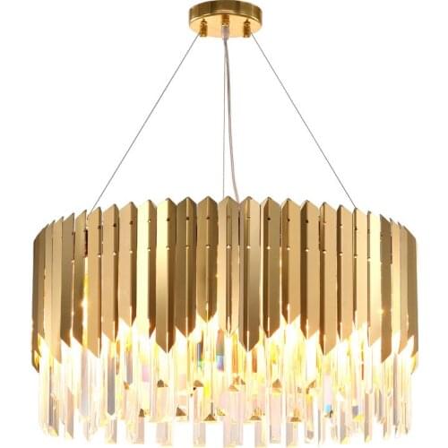 LED Postmodern Round Golden Stainless Steel Crystal Chandelier Lighting Lustre Suspension Luminaire Lampen For Dinning Room
