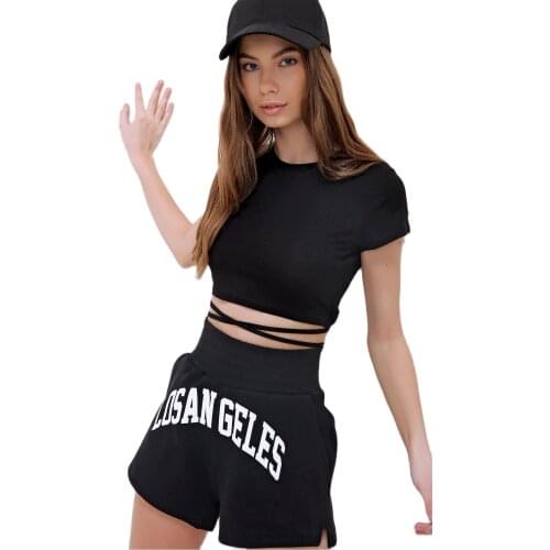 Tops Girl Summer Womens Drawstring SlimT-shirt 2021 O-neck Short Sleeve Tops For Female Fashion Side Split Girl Top Ladies Crop