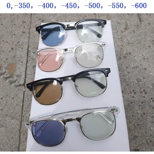 Unisex Anti Blue Light Myopia Sunglasses Women Men Photochromic Gray/Tea/Blue/Pink/Purple Nearsighted Glasses Student Eyeglasses