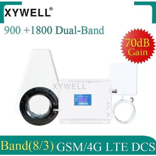 XYWELL 4G Signal Booster Dual Band 2G 1800 repeater 4g GSM 900 LTE 1800 Mobile 70dB Signal Booster 4G Cellular Signal Amplifier