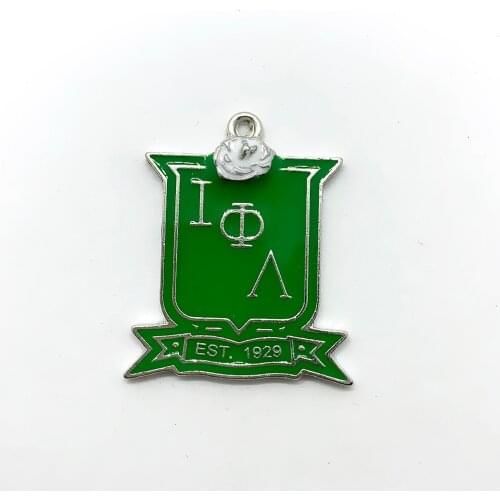 Green enamel metal iota phi lambda sorority badge pendant Greek letter society jewelry DIY charm