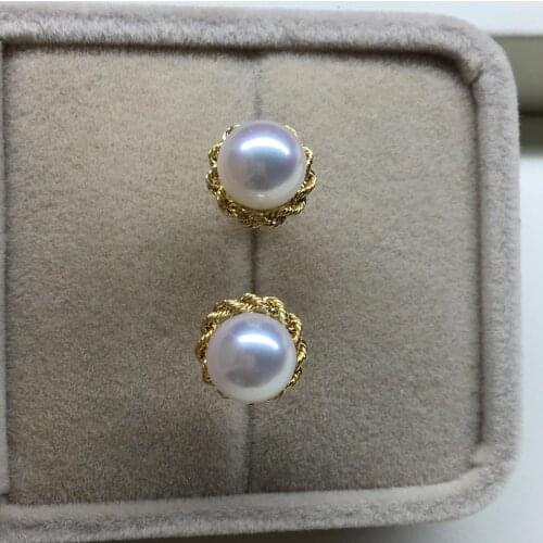 Women Gift word 925 Sterling real With big 9-10mm imported from Japan Akoya natural pearl earrings twist simple no box