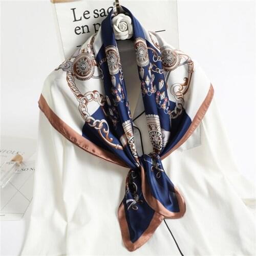 Women Silk Square Scarf Foulard Neck Headband Female Bandana Shawl Wrap Chain Print Pashmina Shawl Scarves Spring Hijab New