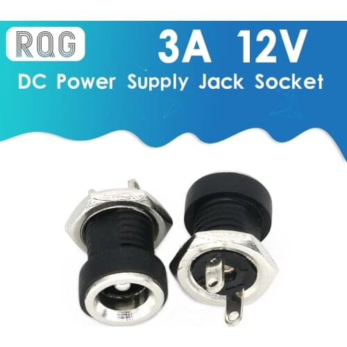 10Pcs 3A 12v For DC Power Supply Jack Socket Female Panel Mount Connector 5.5mm 2.5mm Plug Adapter 2 Terminal Types 5.5*2.5
