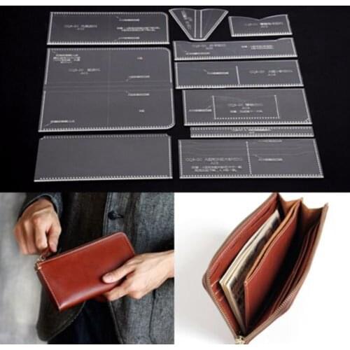 10X DIY Leather Craft Acrylic Long Zip Wallet Purse Pattern Template Stencil HG7354