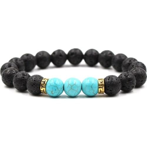 2019 Black Lava Three Tiger Eye Stone White Pine Stone Bead Bracelet Bangle elastic Bracelet gold Alloy Accessories Jewelry gift