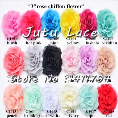 30 pcs/lot ,3" shabby chiffon rose flowers for hair accessories 18 colors women and girl cute fashion accessories ,hot sale