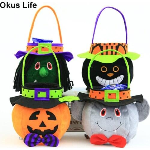 5pcs Cartoon Halloween Pumpkin Cloth Bag Halloween Decor Childrens Trick or Treat Candy Bag Hallowe'en Gift Bag Party Supplies