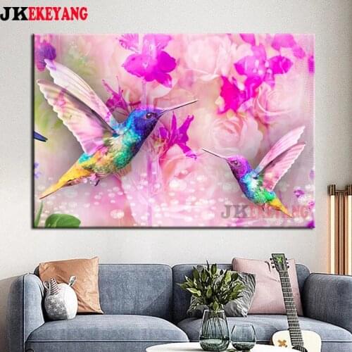 Full Square Round Diamond Embroidery DIY Diamond Painting Hummingbird and flower Cross Stitch kit mosaic Y4443