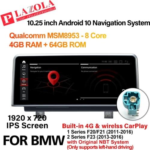 Android 10 Car Multimedia Player 10.25" For BMW 1 Series F20 F21 2 Series F23 2013-2016 NBT Navigation GPS CarPlay BT Car Radio