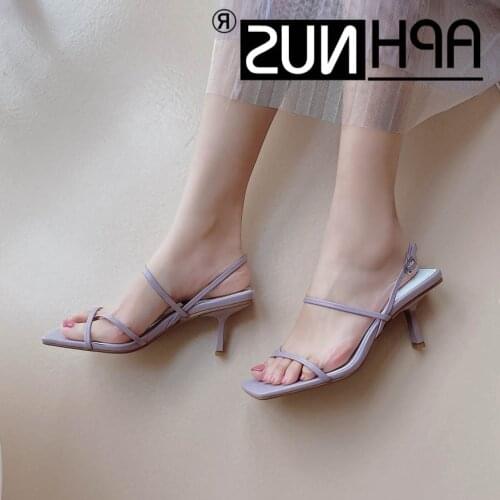 APHNUS Womens Sandals Gladiator Slippers Slides Mid High Heels Pumps Woman 2021 Shoes For Women New Open Toe