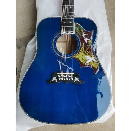Free shipping 12 string acoustic guitar AAAA 12-string custom all solid wood Doves in flight viper blue custom acoustic 12 guita