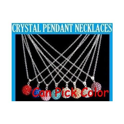 Fg43ng 16 inch white mixed Fashion Rhinestones Silver Plated disco ball CZ ball Necklace Pendant Chain