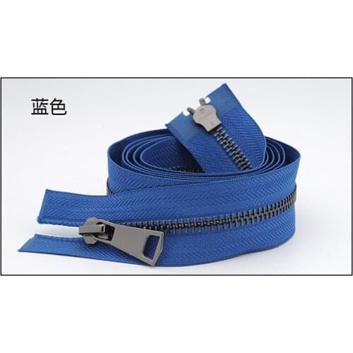 Free shipping 2pcs/lot 120cm blue 5# metal copper zipper gun black teeth high-grade leather down jacket double head zipper