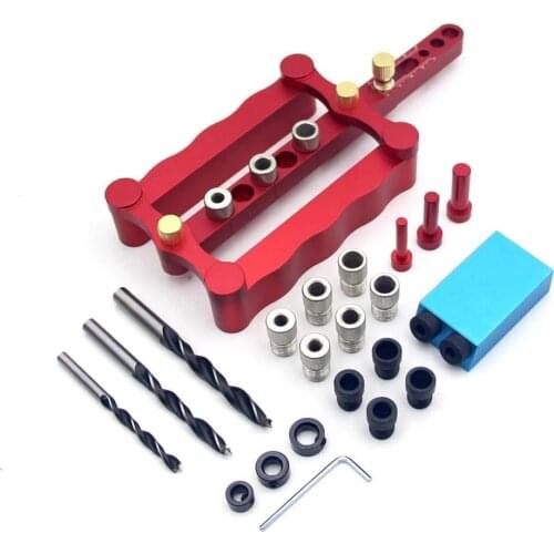 Woodworking Hole Locator Kit Aluminium Alloy Dowelling Jig Locator + Pocket Hole Jig with Storage Box Woodworking Drill Guide Ki