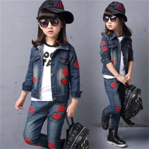 Childrens Clothes Sets 2019 Autumn Style Infant Baby Kids Clothing Suits Girls Cotton Long Sleeve 2 pieces Jackets Denim Suit