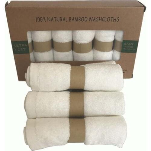 Baby washcloths 100%bamboo fiber Natural organic bamboo baby towel 6 Pack/set per box Size 10"x10" white color