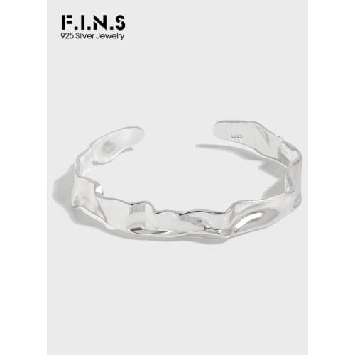 F.I.N.S Original Design Irregular Real S925 Sterling Silver Open Cuff Bangle Concave-Convex Solid Silver Wrist Fine Jewelry