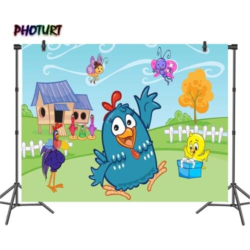 PHOTURT Farm Chicken Backdrop Kids Birthday Baby Shower Background Green Pink Polyester Vinyl Photography Banner Decoration Prop