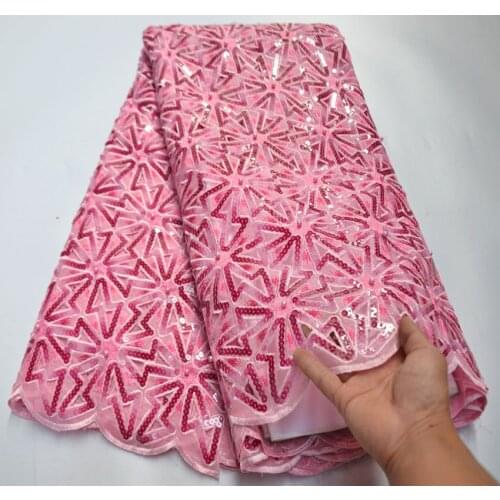 Hot Sale African Tulle Sequins organza Lace Fabric Soft Warm French Voile Lace Fabric For Nigerian Party Wedding Garment DS5748