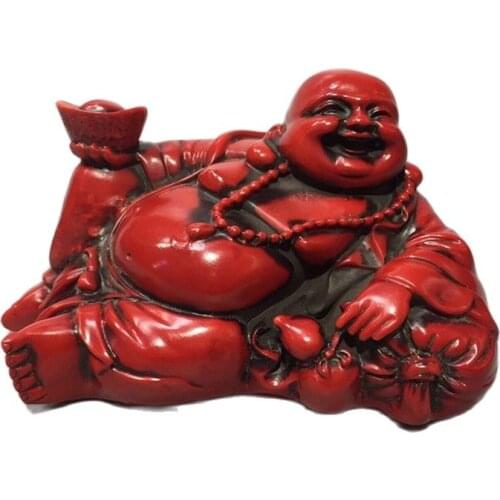 China Old Beijing Old Goods Red Coral Carving Ingot Maitreya Buddha Statue