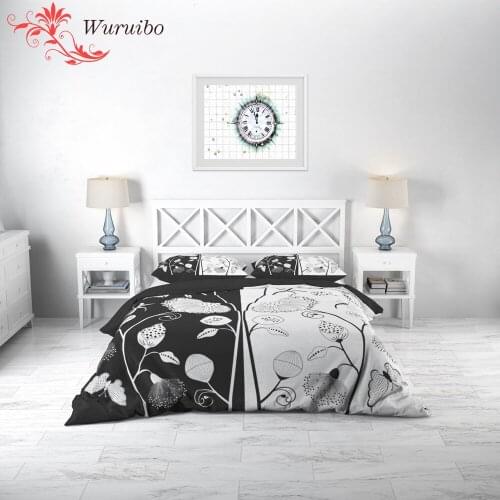 White and Black Leaves King Queen Size Butterfly Bedding Set Winter Quilt Bed Covers Bedspread Duvets Cover 90x190 Child Bed Set