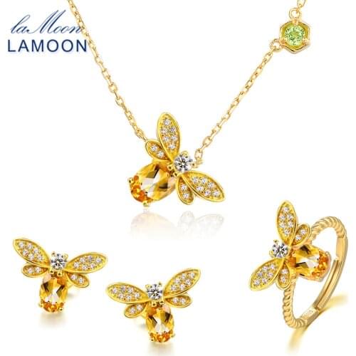 LAMOON Bee 5x7mm 1ct 100% Natural Citrine 925 sterling-silver-jewelry Jewelry Set V027-7