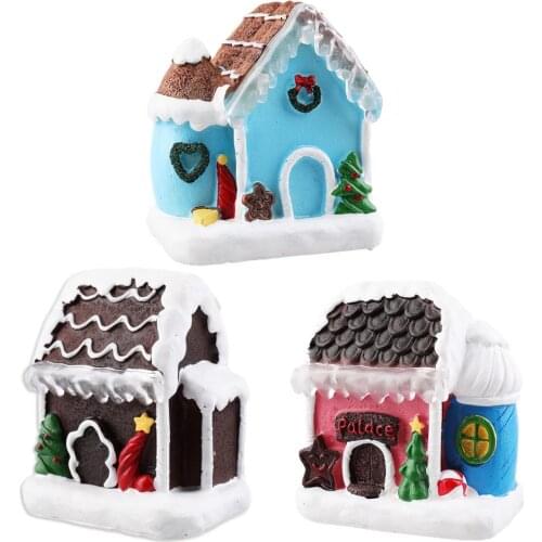Mini Christmas Resin Luminous Hous Snow Miniature House Figurine Ornament 20201New Year Home Decoration Kid Gift