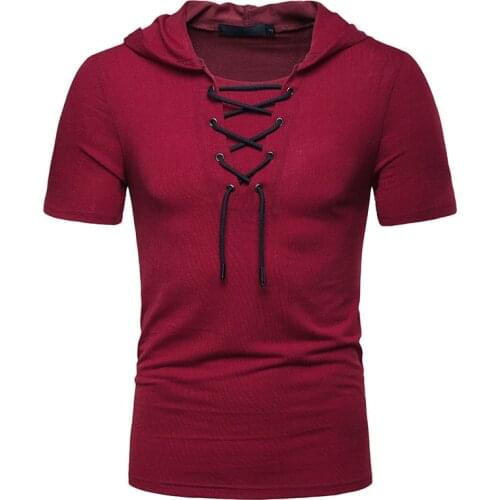 Fashion Bandage V Neck T Shirt Men Hipster Short Sleeve Hoodie T-shirts Men Japanese Streetwear Casual Tshirt Men Camisetas xxl