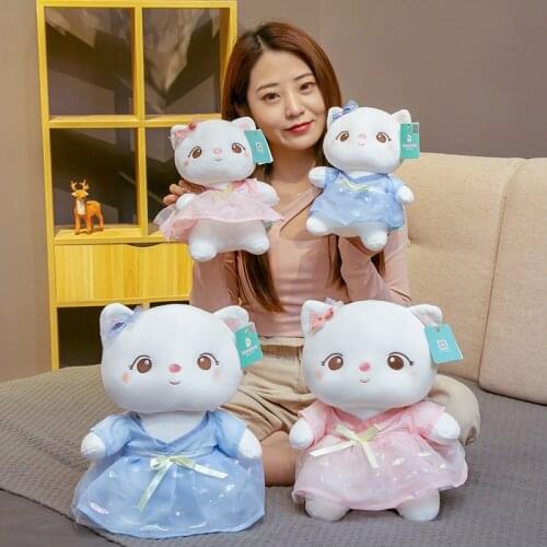 Cuddly Plush Cat Dolls Dressing Big Eyes Cat Baby for Girl Pink Blue Dress Puppy Stuffed Cartoon Animals Cats Toys Kids Gift
