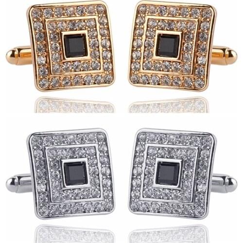 Novelty Luxury White Rhinestone Gold Silver Cufflinks For Men Lawyer Groom Wedding Father Decorations Crystal Shirt Cuff Links