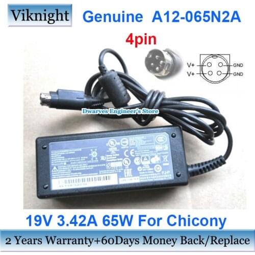 Genuine A12-065N2A 19V 3.42A 65W AC Adapter Charger For Chicony Laptop Power Supply A065R062L K786-C46 4pin
