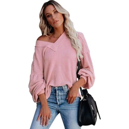Autumn 2020 Women Sweater Solid Color With Loose Knit Shirt Long Sleeve V-Neck Sweater Pullover Female Jersey Mujer En