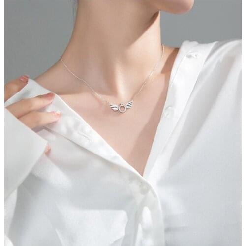 Angel Shape Silver Pendant Necklace 925 Sterling Silver Necklace with Cubic Zirconia