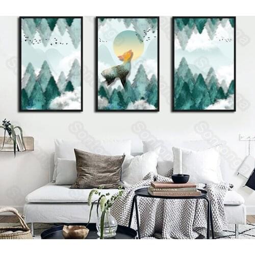 Landscape Painting Art Poster Sofa Background Simple Bedroom Bedside Hanging Painting Creative Modern Living Room Decorative
