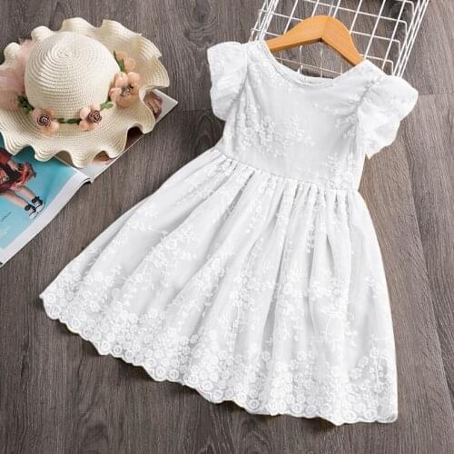 Girls Dress 2021 New Summer Children Girls Clothes Lace Floral Design Kids Dresses for Girls Princess Party Size 3-8 Years