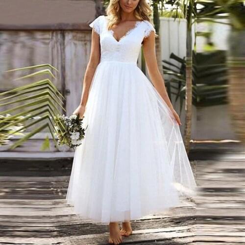 Robe femme V-neck short Dress Evening Dress Lace Robe De Soiree longue Formal Dress abiye gece elbisesi little white dresses