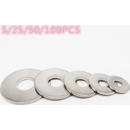 5/25/50/100PCS A2 304 Stainless Steel Flat Washer Plain Gasket for M1.6 M2 M2.5 M3 M5 M6 M8 M10 M14 M16 M20 Screw Bolt