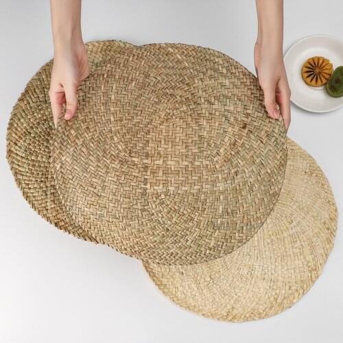 15 Inch Rattan Tablemats Natural Round Braided Water Hyacinth Weave Placemat No-Slip Heat Resistant Mats for Table Coasters
