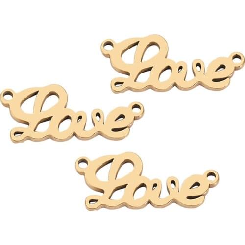10 pcs Stainless Steel Love Charms DIY Pendant Bracelet Jewelry Findings Pendant Bangle Connector Accessory 2 Holes DIY Charm