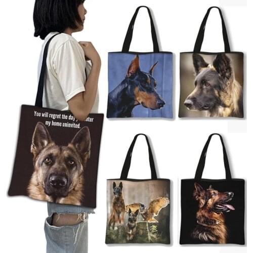 German Shepherd Husky Dog Causal Totes Bag Women Handbag Ladies Shoulder Bags Canvas Shopping Bag