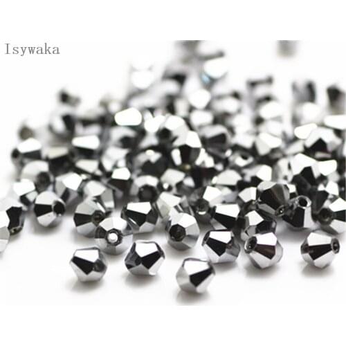 Isywaka Shining silver Color 650pcs 3mm Bicone Austria Crystal Beads Glass Beads Loose Spacer Bead for DIY Jewelry Making