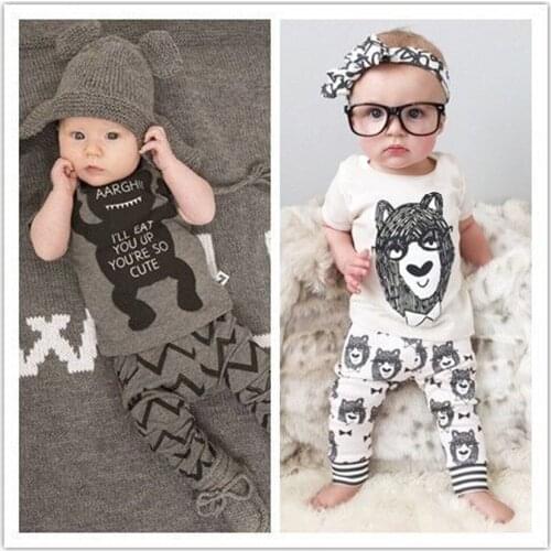 Retail New Fashion Europen and American Style Baby Girl Short-sleeve Cartoon Monster Print Clothing Set 3-24Month 2Pcs