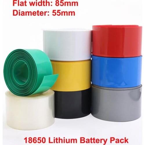 1M Width 85mm PVC Heat Shrink Tube Dia 55mm 18650 Lithium Battery Pack Wrap Cover Skin Insulated Film Protection Sleeve Sheath
