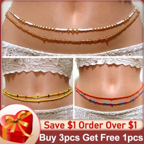 Bead Waist Chain For Women Simple Fashion Imitation Pearl Body Jewery Acrylic 2021 Summer Beach Bikini Colorful Sexy Belly Chain