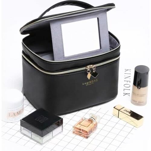 Women easy to carry Cosmetic bag,Nails Makeup Toolbox,Multifunction Beauty Luggage bag Suitcase Girl light handbag With mirror