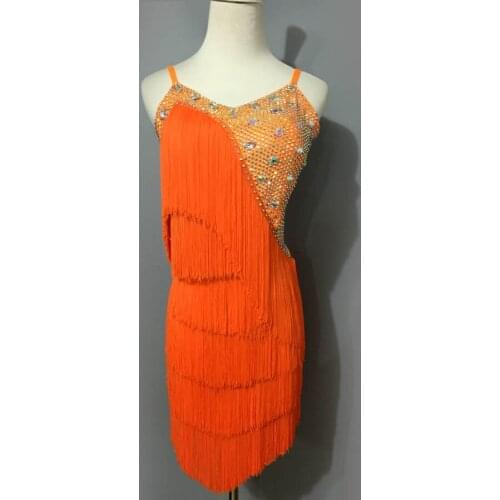 New latin dance costumes sexy senior stones tassel stones latin dance dress for women latin dance competition dresses S-4XL A19